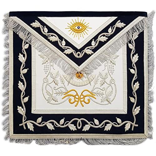 Delantal Masonic Regalia pasado maestro oro y plata mano único masones Regalia bordado delantal, Azul Marino-Plata