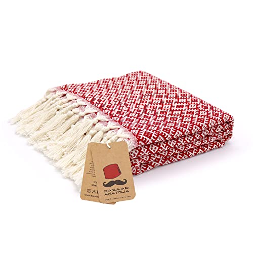 Bazaar Anatolia Ethnic Turkish Beach Towel 100% Cotton 74X39 Oversized Quick Dry Bath Towels Sand Free Mat (Red) #TOP7