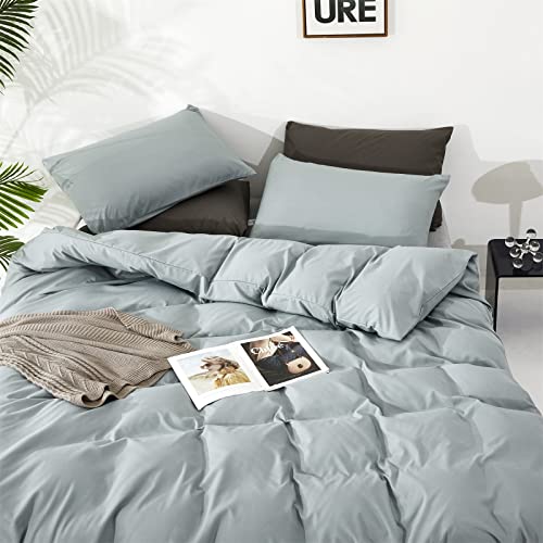 Image of KAREVER Dusty Blue Comforter Set King Size Blue Bedding Women 3 Pieces Blue Color King Blanket Set All Season as Gift