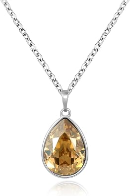 XUPING Teardrop Pendant Necklace Birthstone Crystal Sparkling Necklace for Women Wedding Party Accessories Gift