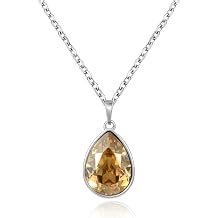 XUPING Teardrop Pendant Necklace Birthstone Crystal Sparkling Necklace for Women Wedding Party Accessories Gift