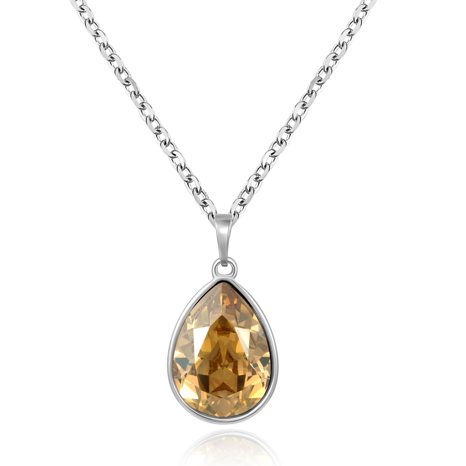 XUPING Teardrop Pendant Necklace Birthstone Crystal Sparkling Necklace for Women Wedding Party Accessories Gift