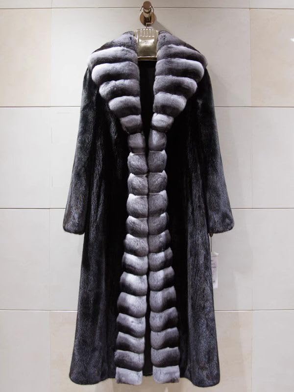 Shaggy Faux Fur Striped Collar Elegan Long Length Black Women's Fashion Coat 6