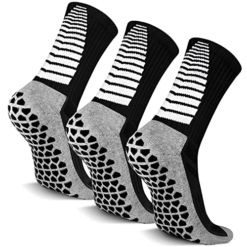 3 ازواج من الجوارب الرياضية المضادة للانزلاق لكرة القدم جيدة التهوية مضادة للبثور للرجال والنساء جوارب تدريب غير قابلة كرة السلة والمشي والجري والرجبي أسود قياس واحد ميكنج تيك