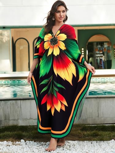 Image of sunforyou Kaftan Dresses for Women Stylish Caftans Plus Size Beach Cover up Soft Loungewear