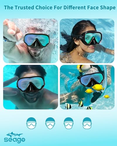 Image of Seago Adult Swim Goggles Mask Mirrored Tempered Lens, Anti UV /Fog No Blurring Clear Wide View with Nose Cover for Men Women