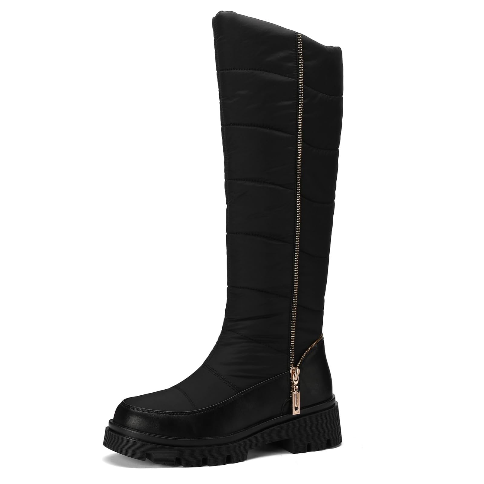 Knee High Snow Boots for Women Waterproof Warm Faux Fur Lined Wide Calf Boot Low Heel Chunky Block