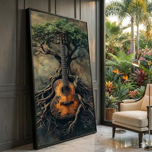Peinture arbre à guitares impression d'art fantastique grand format sur toile 70x110