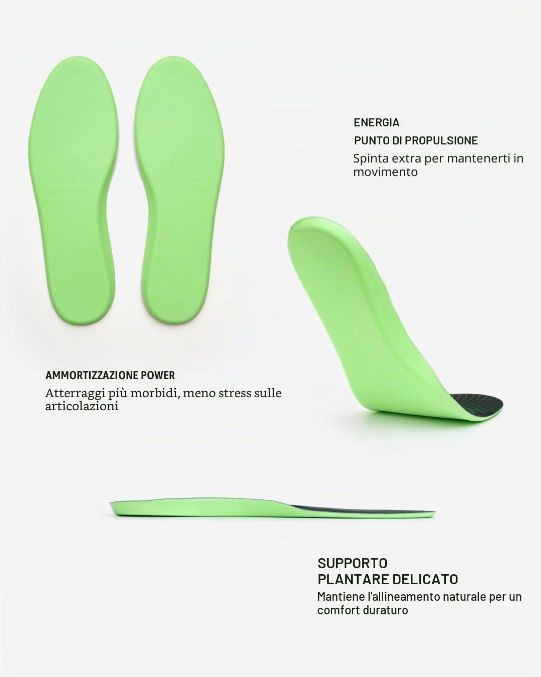 Enertor Solette da corsa Ultimate con tecnologia PX1 ammortizzante. Sollievo per: fascite plantare, periostite, tendinite di Achille, dolore al ginocchio e al tallone del corridore