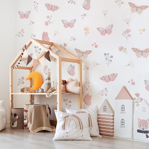 Decoración de pared mariposas y flores vinilo miniatura 2