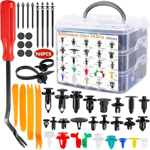 NCKIHRKK 820 Piezas Grapas Coche con Herramienta de clips Desmontaje Coche, Universales Remaches Plastico Coche, 965 Piezas Juego de Auto Remaches Plastico Clips De Nylon para Paneles de Puerta
