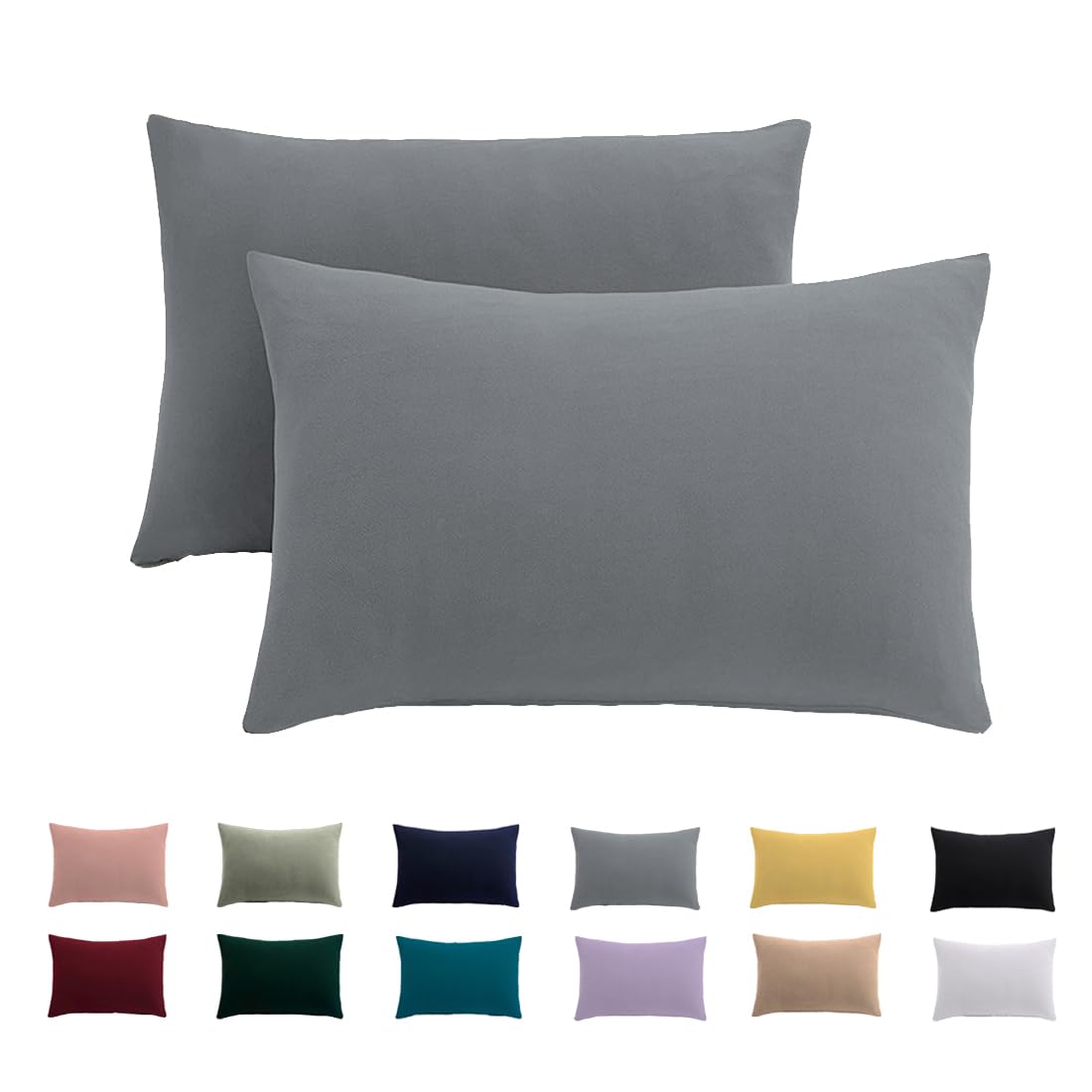 Kissenbezug 70x90 2er Set - Kopfkissenbezug 70 x 90 cm Grau Für Kissen 100% Mikrofaser Kissenhülle Bügelfrei & Knitterfrei mit Reißverschluss