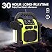 Bingxue Outdoor Radio Waterproof Bluetooth Speaker, 30W IPX 66 Digital Manual FM Clock Radio, Portable with LED Lights, Anticollision FM Radios for Constrution Site/Outdoor/Fishing/Camping
