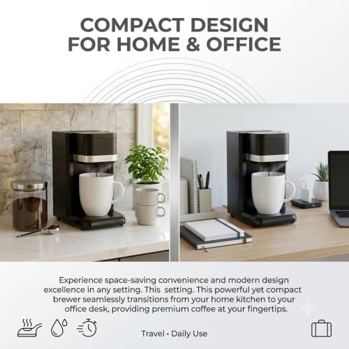 Image of Drumstone Single Cup Coffee Maker with Quick Brew Technology, Ceramic Mug Included, Compact Drip Coffee Machine for Home, Office, Travel & Personal Use