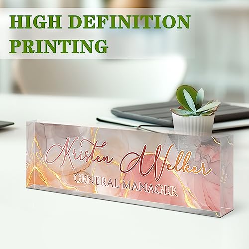 Image of Custom Name Plate for Desk, Desk Name Plate Personalized, Office Decor for Women Men, Acrylic Desktop Accessories, Office Appreciation Gifts for Boss Social Workers Nurse Teacher Employee (Gold /Pink)