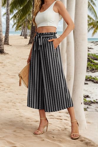 Image of IWOLLENCE Women Flowy Loose Wide Leg Pant Summer Beach Casual Trousers high Waist Adjustable Knot Business Work Casual Pants