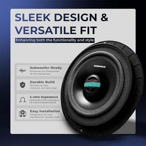 Image of BASSOHOLIC BLSP065 Premium 6.5 inch High-Bass Coaxial Car Speakers | Powerful Sound, Water-Resistant Rubber Cone, Subwoofer-Ready | Premium 2-Way Audio for Deep, Punchy Beats | 1-Year Warranty