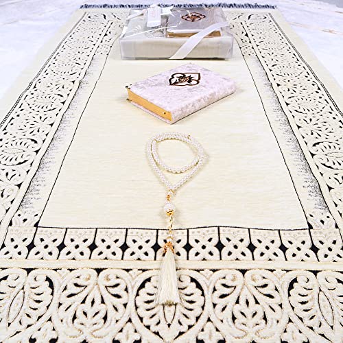 Personalized Prayer Rug Prayer Beads Quran Islamic Gift Set, Chenille Prayer Rug Pearl Prayer Beads Velvet Full Arabic Quran, Ramadan Eid Wedding Birthday Graduation Mother's Day Father's Day Gift #TOP5