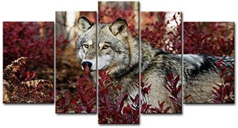 Fashion Stylish 5 Panel Wall Art Painting Wolf In The Forest Pictures Prints On Canvas Animal The Picture Decor Oil For Home Modern Decoration Print