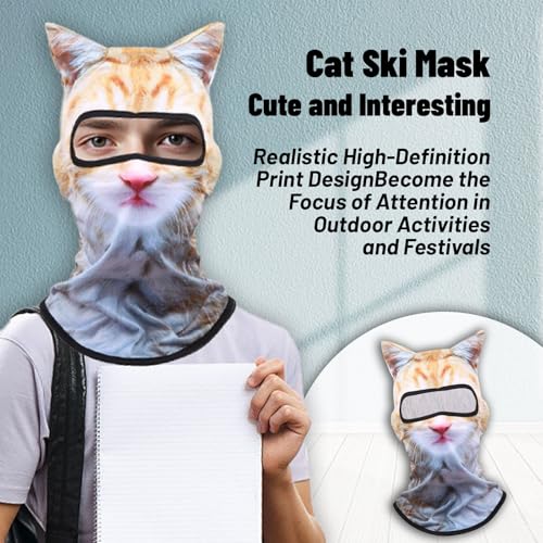 Image of Cat Ski Mask, 2 Pack 3D Sheisty Face Balaclava, Winter Outdoor Shiesty Animal Hood with Ears, Halloween Decor, Funny Windproof Full Cover for Skiing Riding Music Festivals Raves