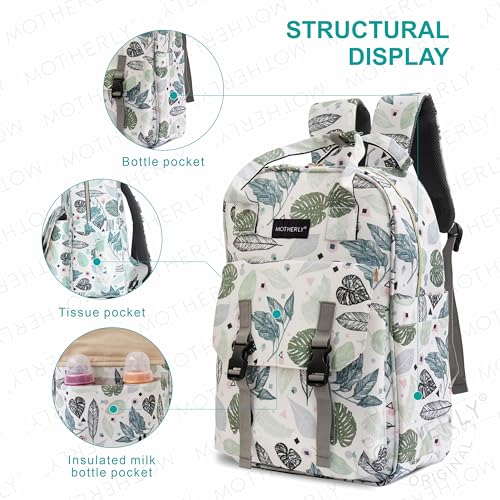 Image of Motherly Printed Diaper Bag for Mothers for Travel, Maternity Bag for Newborn Baby, Mothers Travelling Bag, Multiple Pocket Water Resistant Baby Bag, Hospital Bag for moms(Green Leaf)