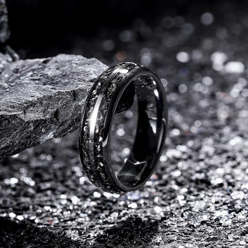 Image of THREE KEYS JEWELRY Tungsten Wedding Band Meteorite Inlay for Men Women