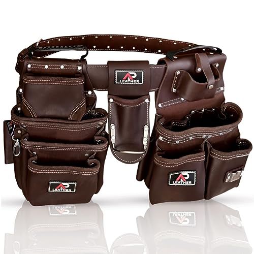 Ap-Leather Pro-302 Premium-Werkzeuggürtel, ölgegerbtes Leder, Werkzeugtasche, Werkzeuggürtel, 29 Taschen, Werkzeugtasche mit 4 Schlaufen, Schreiner, für 76,2 cm bis 132,1 cm (30 Taschen, volle Größe)