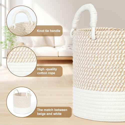 HDRNT Aufbewahrungskorb Geflochten Baumwollseil, Körbchen Wickeltisch Organizer Korb,Stapelbare Speicher Storage Basket, Aufbewahrung Körbe für Kinderzimmer Wohnzimmer Bad Aufbewahrungsbox 25 * 25cm