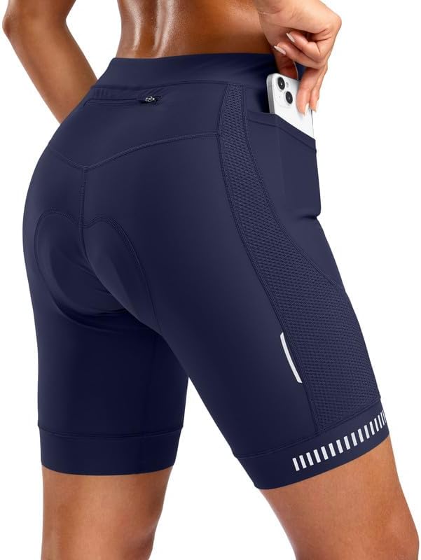 Bikewa Women's 4D Padded Bike Shorts with Zipper Pockets Gel Road Cycling Biking Biker Shorts for Bicycle Riding