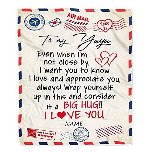 CenturyTee Personalized to My Yaya Blanket from Kids I Love You Hugs Air Mail Letter Yaya Birthday Mothers Day Christmas Customized Fleece Blanket (30 x 40 Inches - Baby Size), Multicolor 315, 315