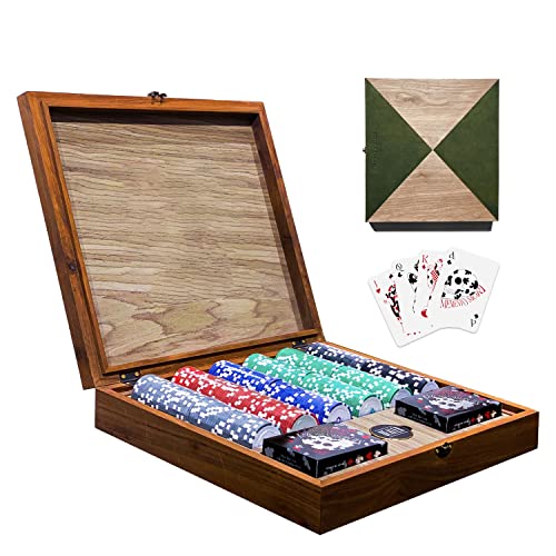Jeux de casino et blackjack à la maison avec set de poker 300 jetons en bois