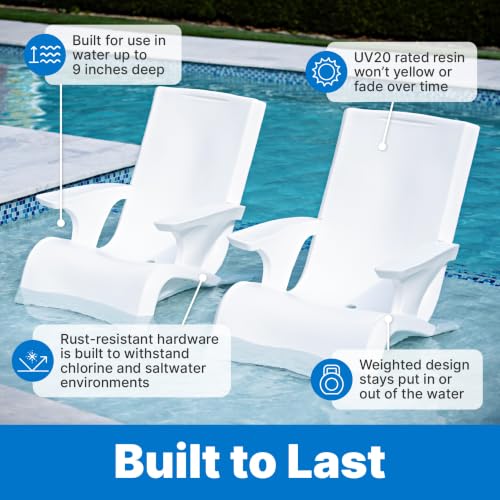 Image of Step2 Vero Adirondack Chair, Stylish Poolside Lounger, Fade-Resistant, Waterproof Patio Furniture for Sun Shelf, Use in Pools up to 9-Inches of Water, Weighted, White