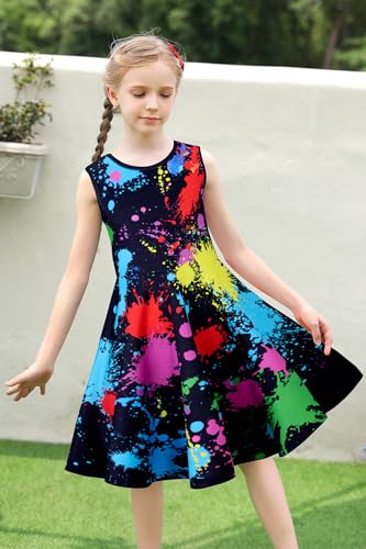 uideazone Girls Sleeveless Dress Round Neck Floral Printed Sundress for Casual Home Party Beach 4-12 Years4