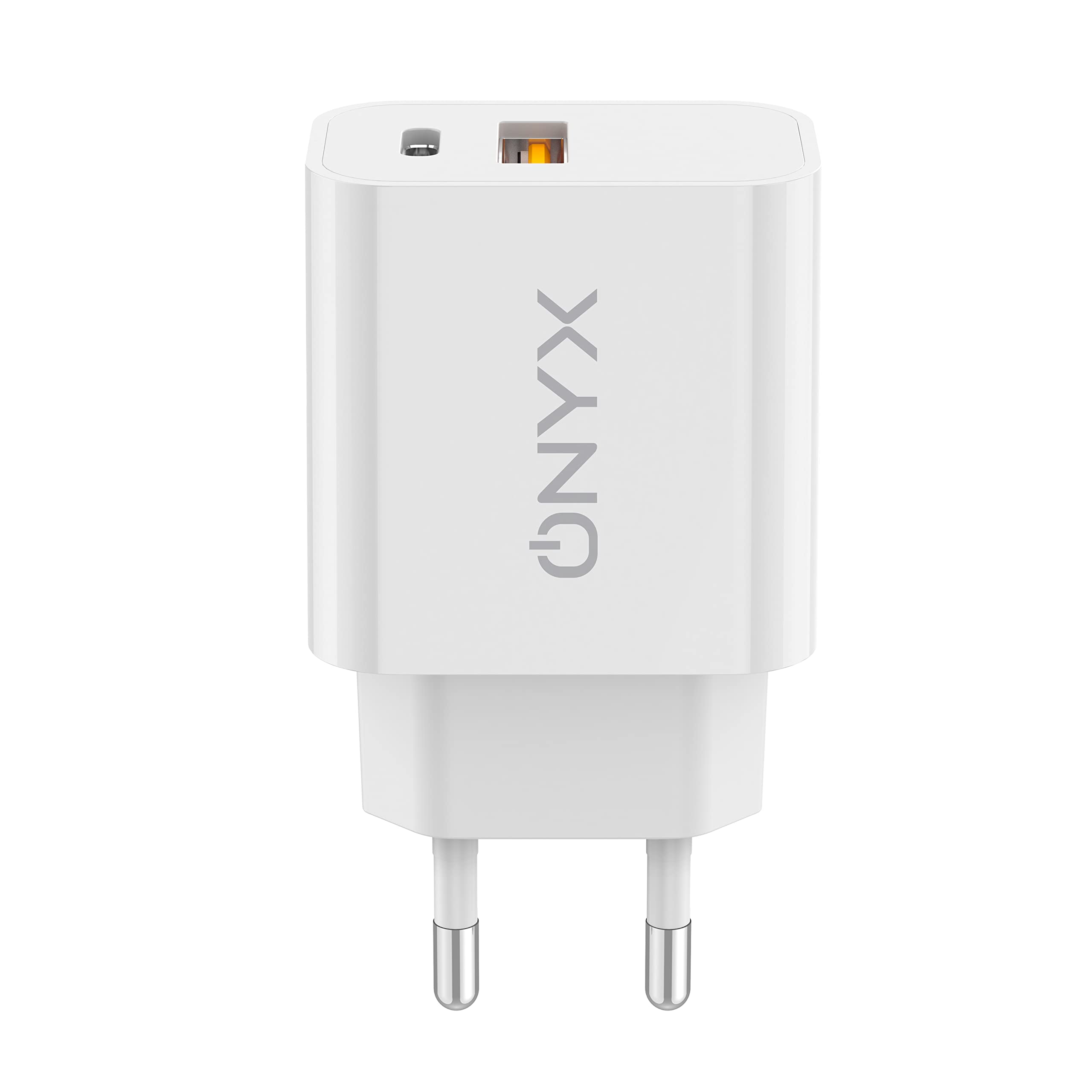 ONYX Caricatore iPhone 25W – USB-C + USB-A con ricarica rapida PD e QC | Caricabatterie rapido da muro per iPhone, iPad, Samsung | Alimentatore compatto universale | Caricatore usb c Android