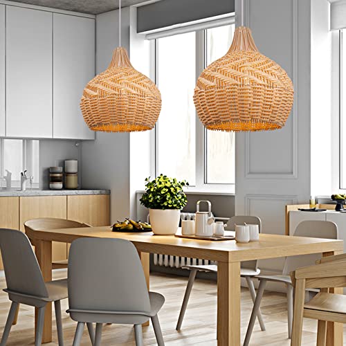 Arturesthome Rattan Pendant Lights, Wicker Chandelier Boho Basket Lighting Fixture, Large Natural Woven Hanging Light For Kitchen Island Dining Room Entryway #TOP3