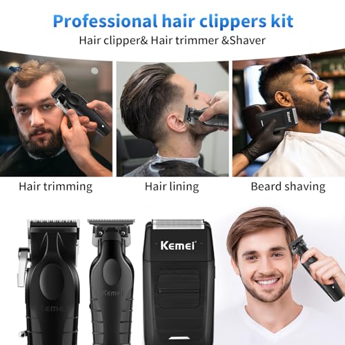 KEMEI Professional Hair Clipper, Hair Trimmer, Beard Shaver Set for Men, Electric Cordless Barber Clipper Beard Trimmer, Rechargeable Fade Clipper Haircutting Kit, KM-2299, KM-2296, KM-1102 - Thumbnail 7