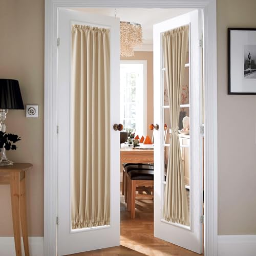 XWZO Door Curtains for Window, Thermal and Room Darkening for French Door, Rod Pocket Blackout Curtains for Kitchen, 25 x 80 Inches Long, Biscotti Beige, 1 Panel