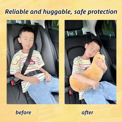 Image of Cute Cartoon Seatbelt Pillow for Kids Travel Seatbelt Cover and Cushion Pillow Plush Cartoon Pillow (Purple Eggplant)