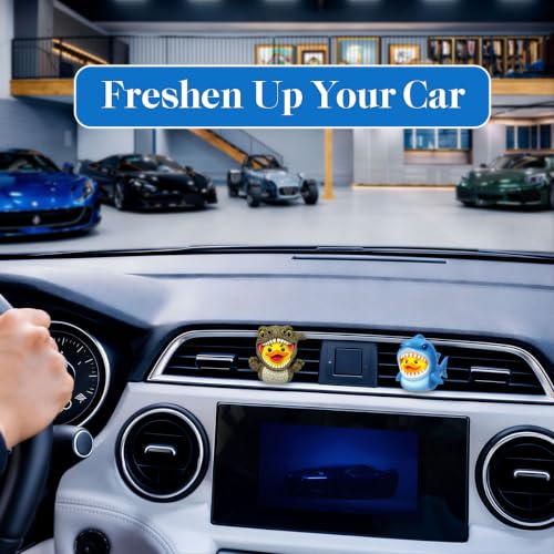 Image of GENANY 3D Resin 2Pcs Rubber Duck Car Air Freshener Vent Clip, Hand Painted Yellow Duck Dinosaur and Shark Costume Designs, Cute Automotive Freshener Gift for Duck Lovers