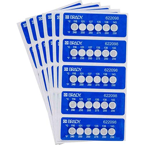 Brady TIL-6-116C/240F 116C/240F Temperature-Indicating Label, Polyester, 0.787" H x 2.205" W, White on Blue (Pack of 30)