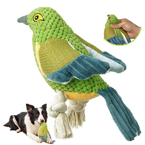 AODENER Juguete de peluche para gato y perro chirriante - Limpieza de dientes cuerda para masticar urraca verde para perros pequeños y medianos juguete de peluche para mascotas Cover