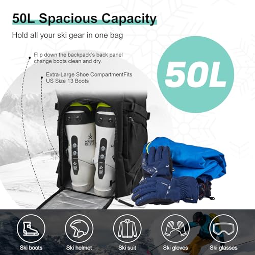 image for Odoland Ski Bag and Boot Bag Combo, Padded Ski Bags for Air Travel, Sn