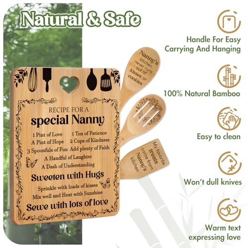 Gifts for Nanny - "Recipe for a Special Nanny" Nanny Gifts Cutting Board Set, Bamboo-Made Engraved Utensil Set Nanny Gifts for Grandma, Mothers Day Gifts for Nanny by Apjielop - Used condition - Image 6