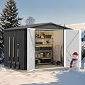 DWVO 8x6FT Outdoor Storage Shelter, Roomy Steel Tool Shed with Secure Entrances & Air Circulation for Patio, Lawn, and Backyard, Ideal for Storing Garden Gear, Lawn Tools, and Bikes, Dark Gray