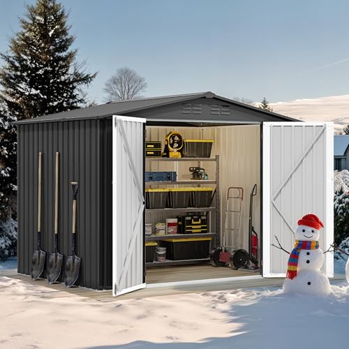 Image of DWVO 7'x5' Large Metal Outdoor Storage Shed, Heavy Duty Tool Storage Sheds for Backyard Patio Lawn - Ideal for Bicycles, Garden Tools, and Lawn Equipment, Easy-to-Assemble, Dark Gray