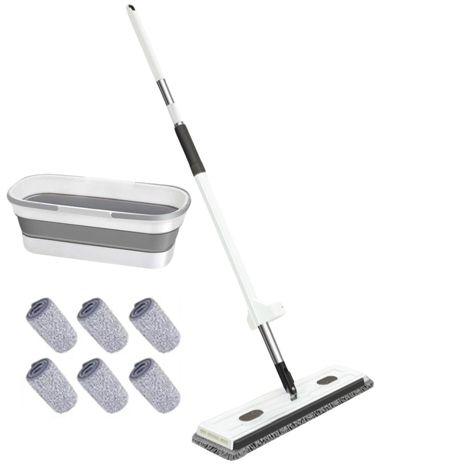 Mopa Plana de Suelo Cabezal Limpiador Giratorio 360° Mango Largo Seco o | Herramienta para Lavar Suelos con Mango Largo Mopa Atrapapolvo de Microfibra con Mango Largo para Cocina, Baño, Hog