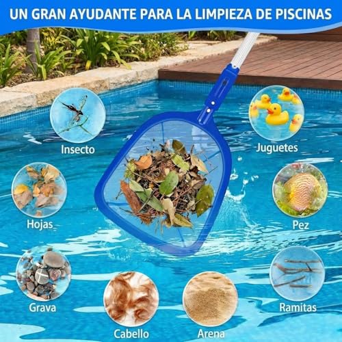 Miniatura 5 de Red Piscina, Recogehojas Para Piscinas Profesional, Recoge Hojas Para Piscinas, Red Limpia Piscina, Kits De Skimmer Piscinas Con Barra Telescópica Para Piscina, Spas, Estanques, Parque Acuatico