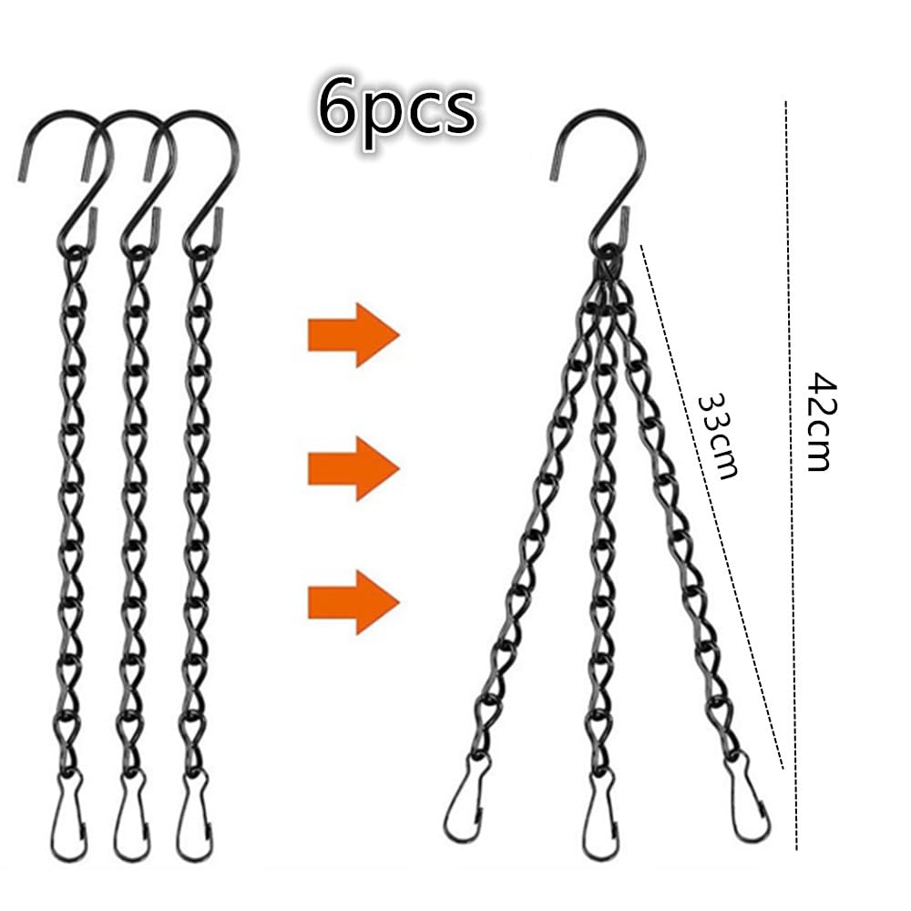 6 Chaînes Métal Noires Pour Suspendre Pots De Fleurs - Avec Crochets En S, Longueur 42 Cm - 3