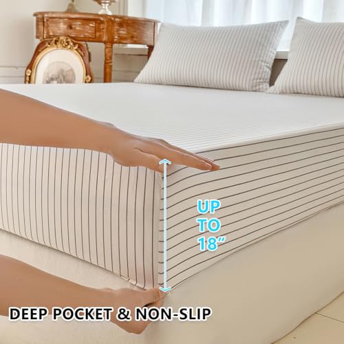 NSNLGSGC Black & White Striped Full Sheet Set, Soft Brushed Microfiber Pinstripe Full Bed Sheets, 4-Pieces Stripe Sheet Set with Deep Pocket by NSNLGSGC - Used condition - Image 5