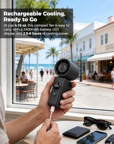 Image of Hotsales Clip-On Portable Fan for Strollers, Handheld Turbo Fan for Travel | Small But Mighty Mini Fan, Detachable 360 Rotating Clip, LED Display, Rechargeable, Summer Outings, Gifts For Women And Men